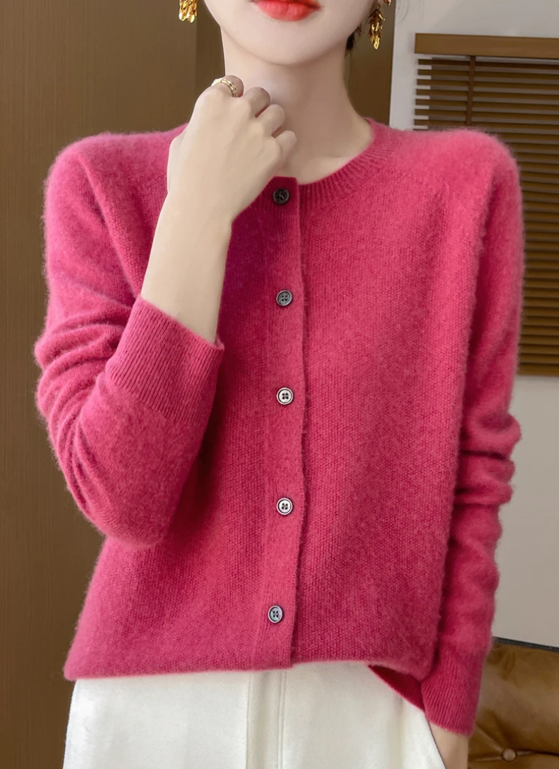 Women's light gray merino wool cardigan featherweight ultra-soft knit layering piece
