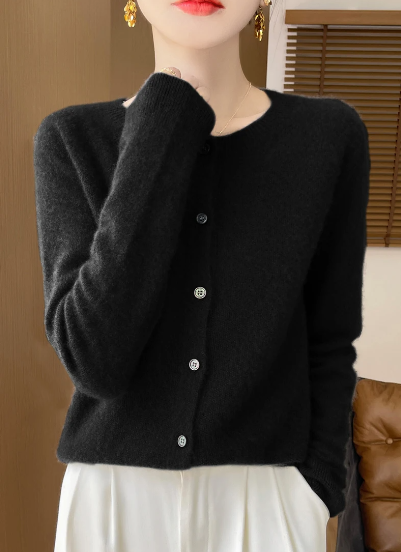 Women's light gray merino wool cardigan featherweight ultra-soft knit layering piece for all seasons