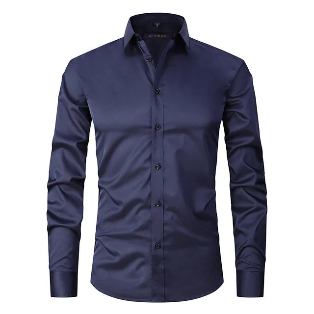 Men's slim-fit button-down shirt tailored silhouette breathable fabric for sharp workday style