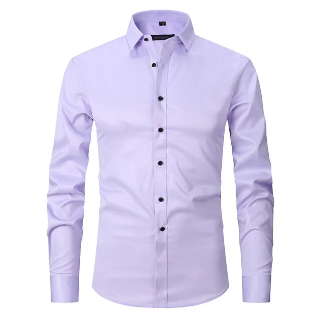Men's slim-fit button-down shirt tailored silhouette breathable fabric for sharp workday style