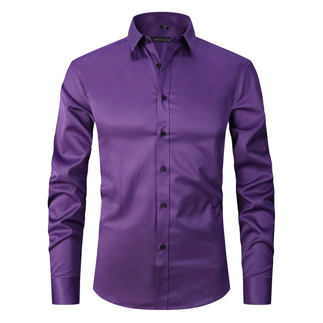 Men's slim-fit button-down shirt tailored silhouette breathable fabric for sharp workday style