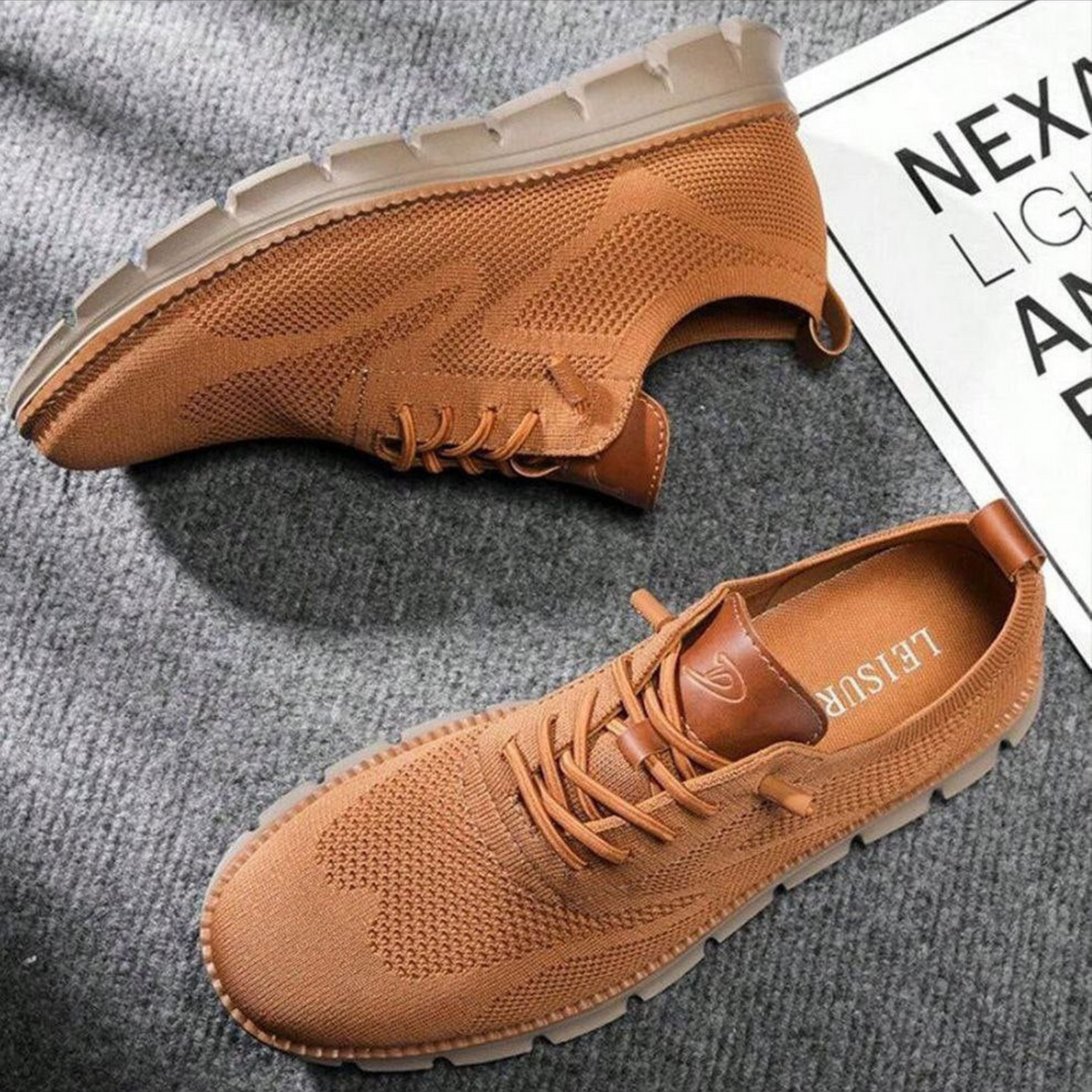 Men's lightweight knit sneakers with breathable mesh upper, cushioned midsole, lace-up casual style