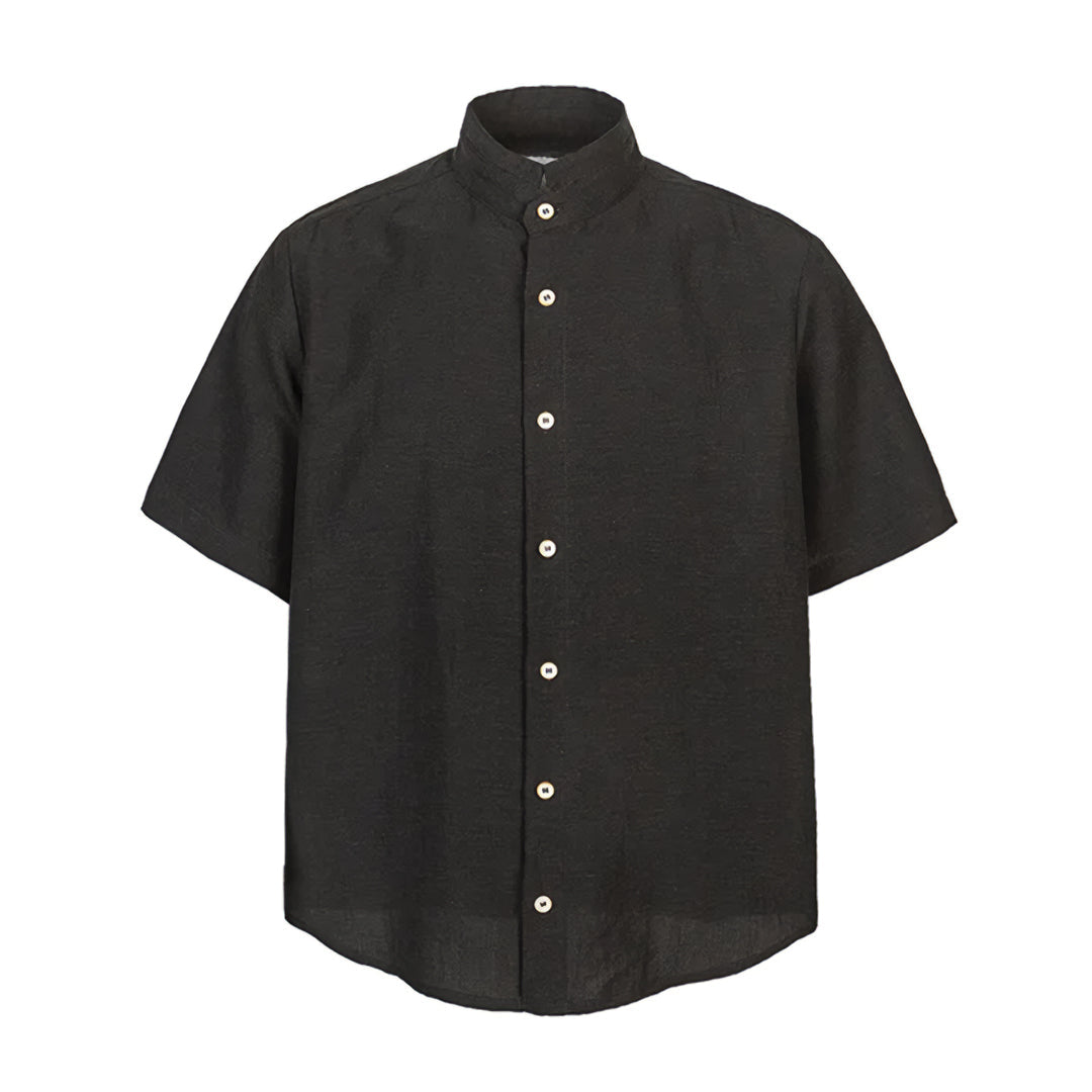 Men's mock linen resort shirt stand collar relaxed fit breathable warm-weather layering top