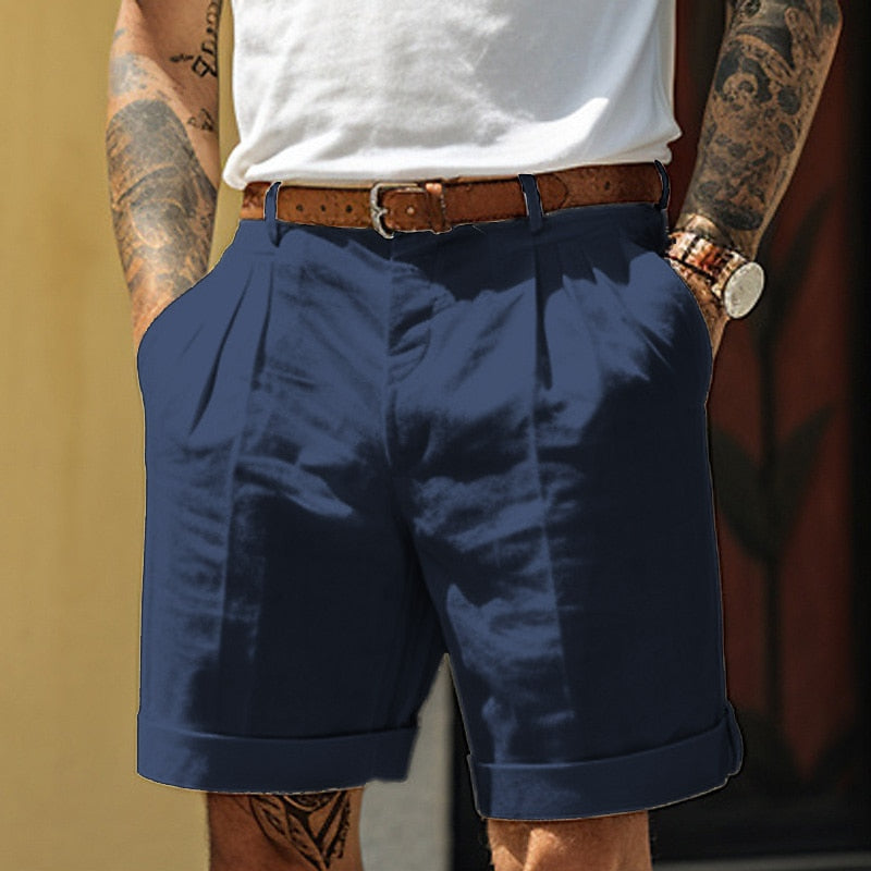 Men's linen-cotton blend shorts breathable classic summer fit with refined casual style