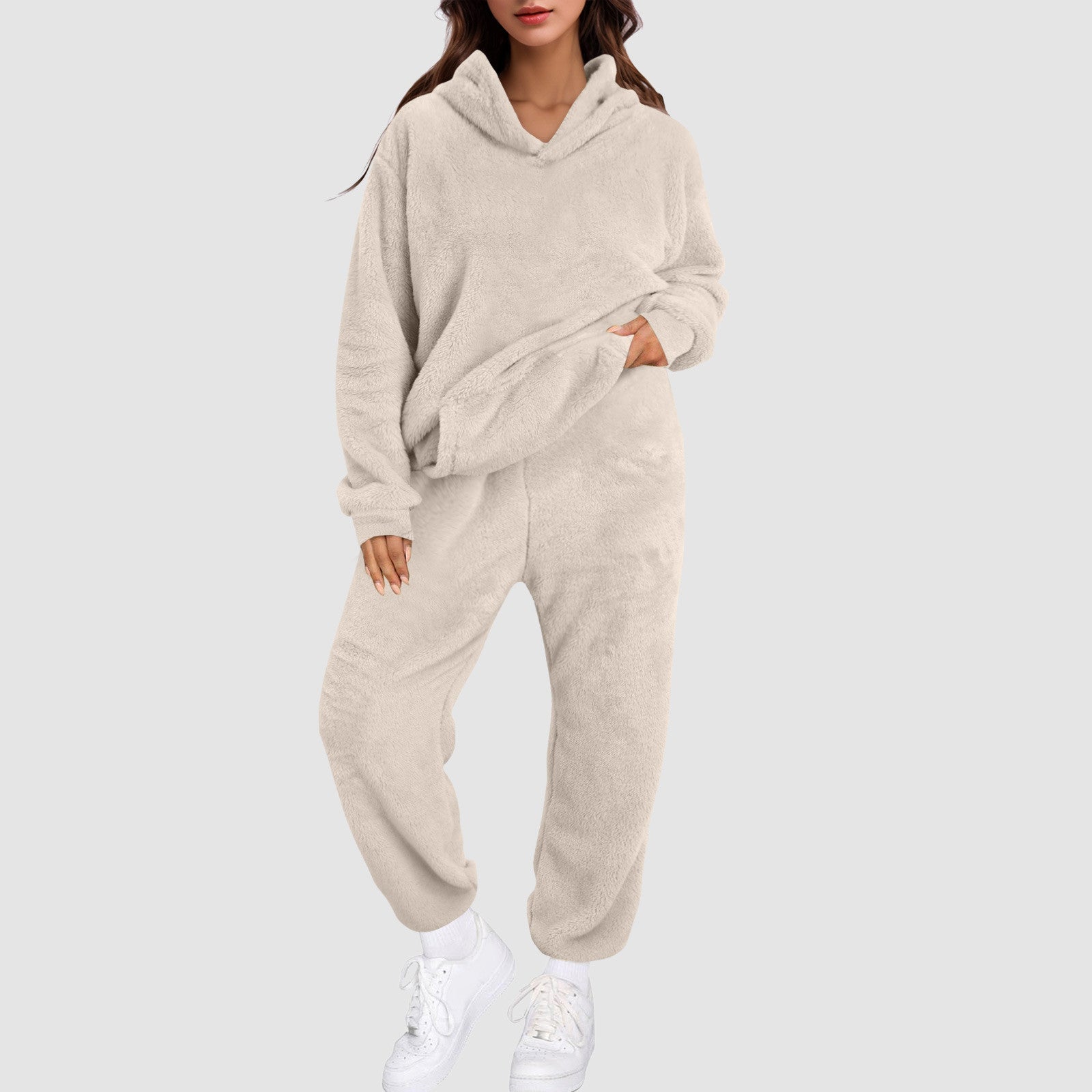 Women's fleece winter tracksuit set cozy loungewear ultra-soft plush two-piece matching sweatsuit
