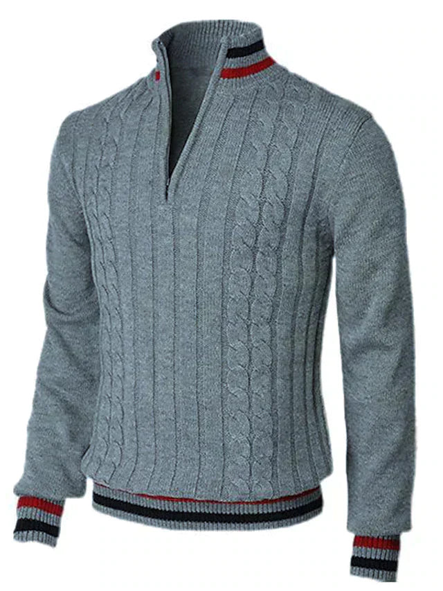 Men's cable knit half-zip sweater classic casual fit cozy fall layering adjustable collar