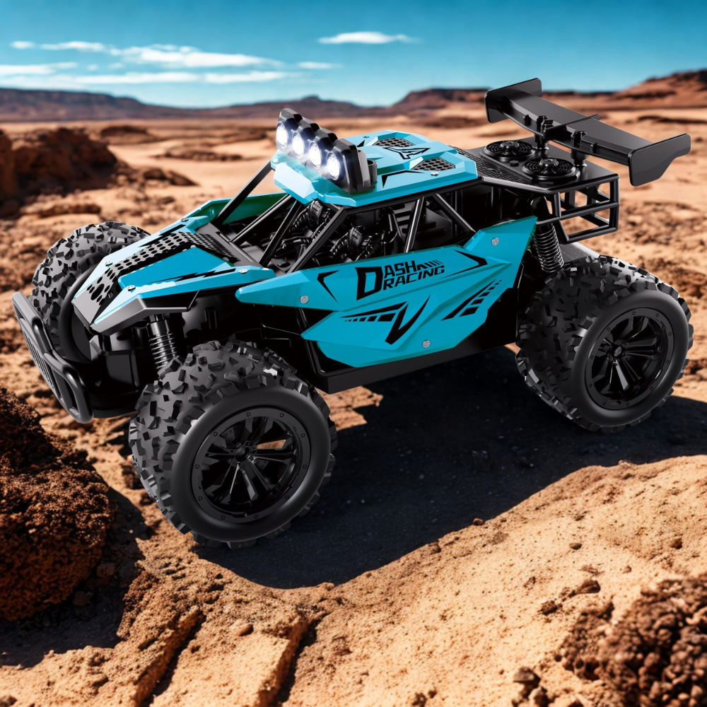 Black alloy RC car with LED headlights, high-speed 2.4GHz remote control for kids ages 3+