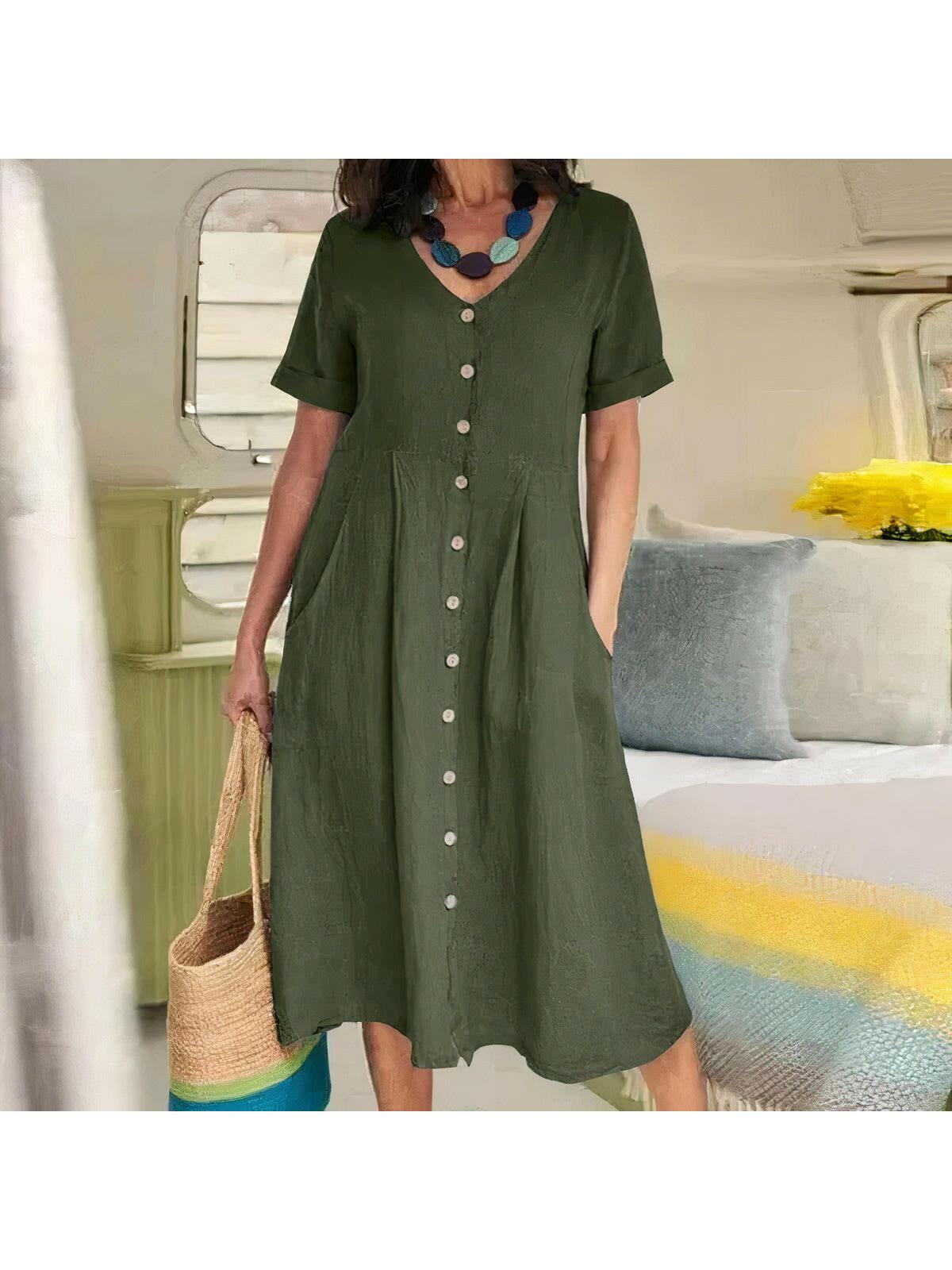Yasmin relaxed-fit button-front dress in neutral tone, effortless everyday style for women