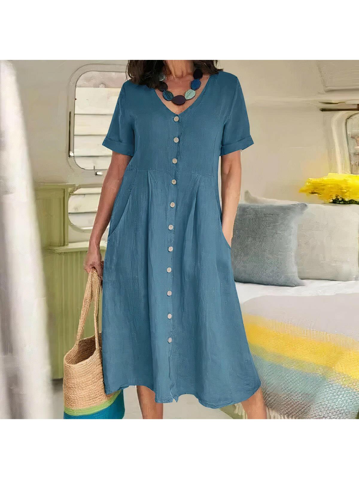Yasmin relaxed-fit button-front dress in neutral tone, effortless everyday style for women