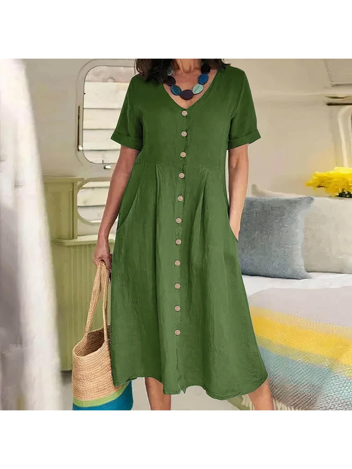 Yasmin relaxed-fit button-front dress in neutral tone, effortless everyday style for women