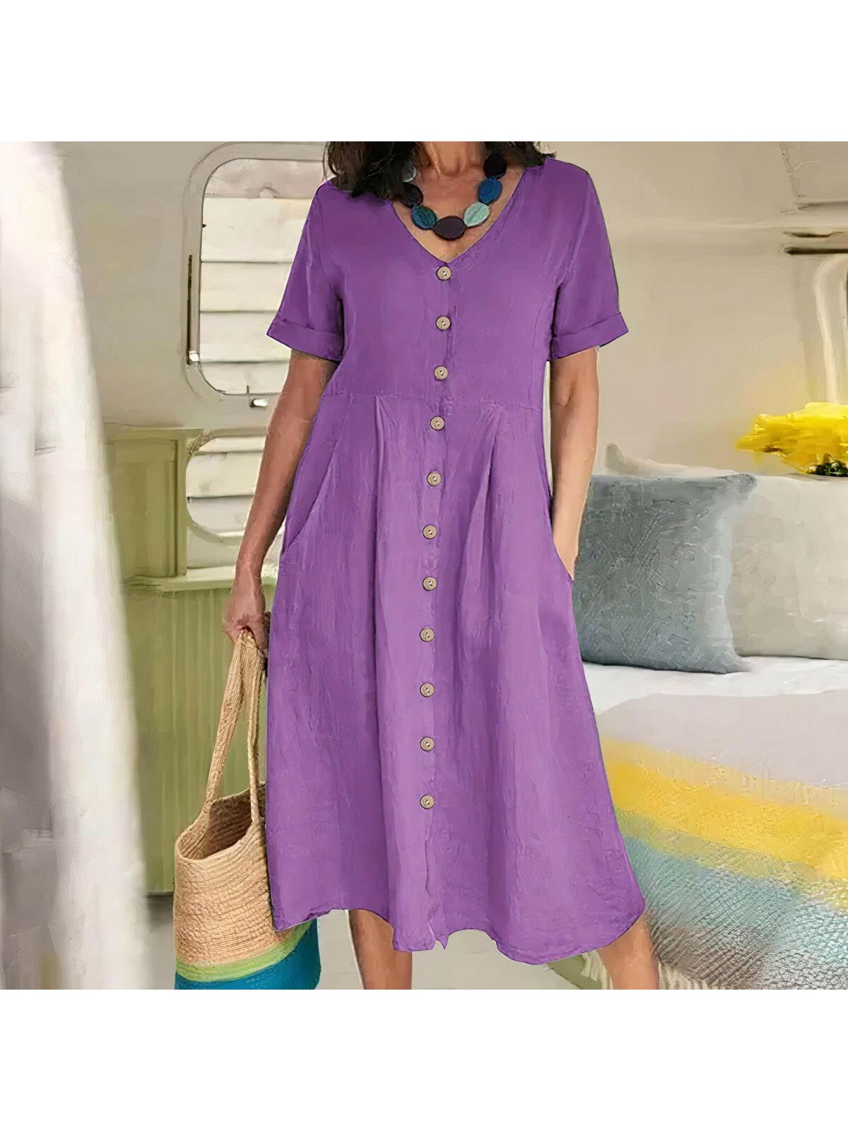 Yasmin relaxed fit button-front dress in neutral tones, effortless everyday style for modern women