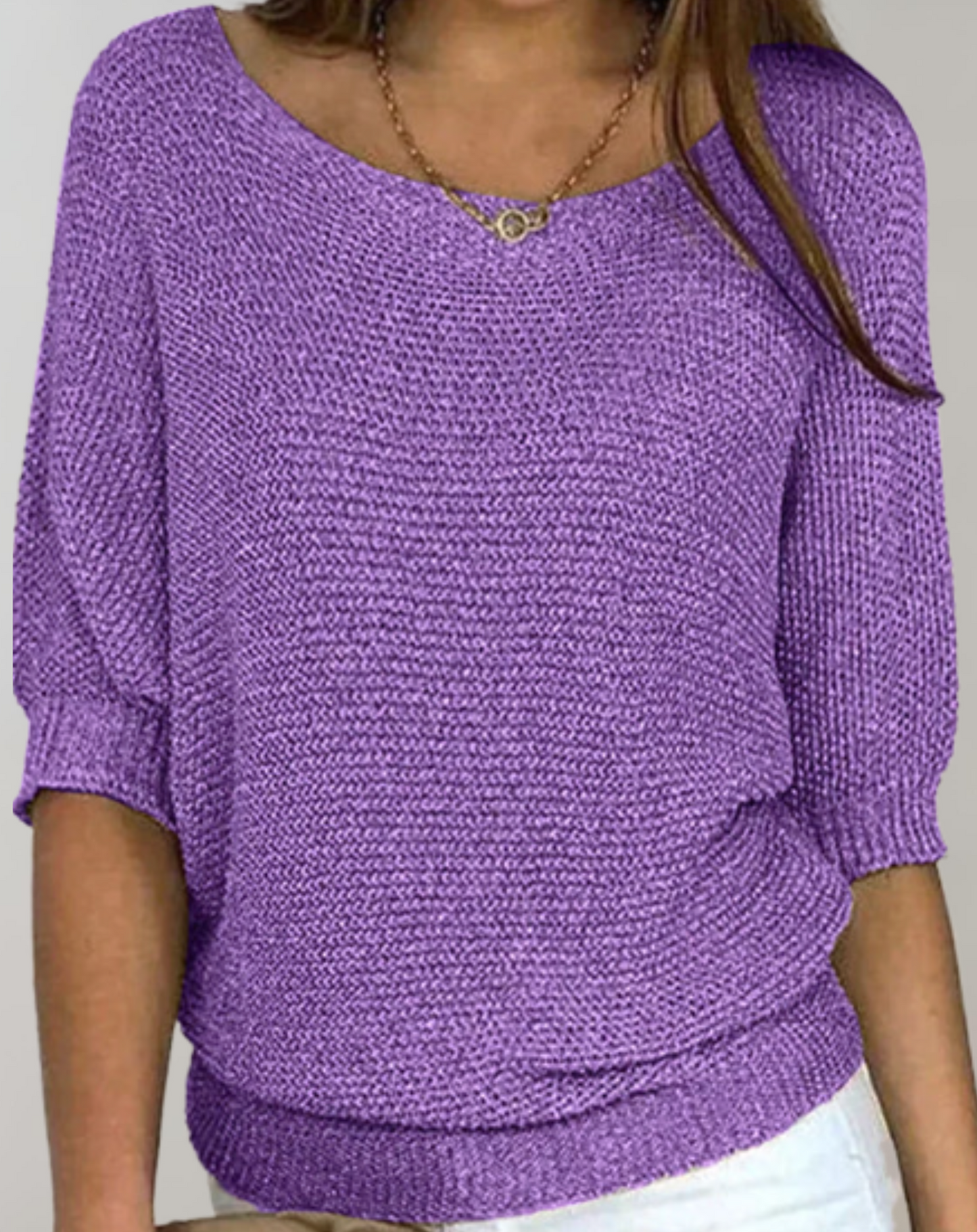 Women's fitted sweater round neckline medium sleeves chic versatile knit top everyday polished look