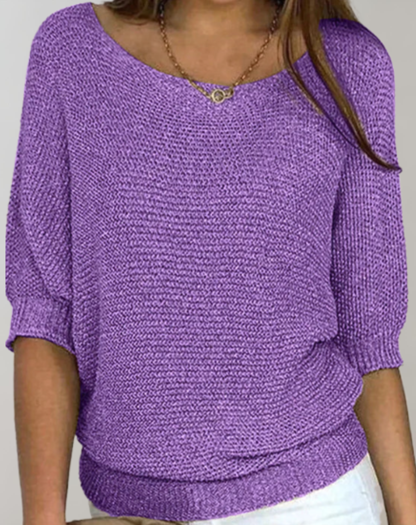 Women's fitted sweater round neckline medium sleeves chic versatile knit top everyday polished look