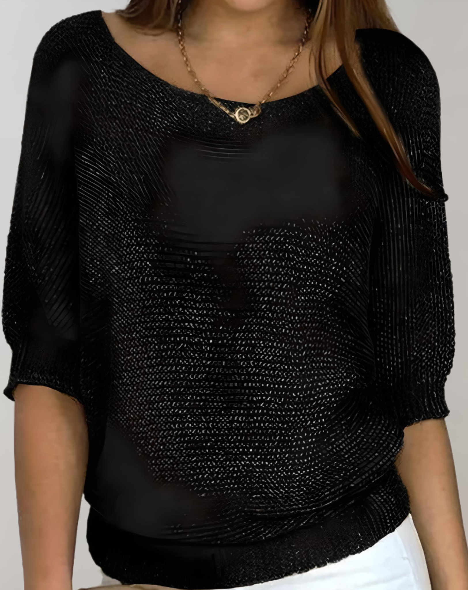 Women's fitted sweater round neckline medium sleeves chic versatile knit top everyday polished style