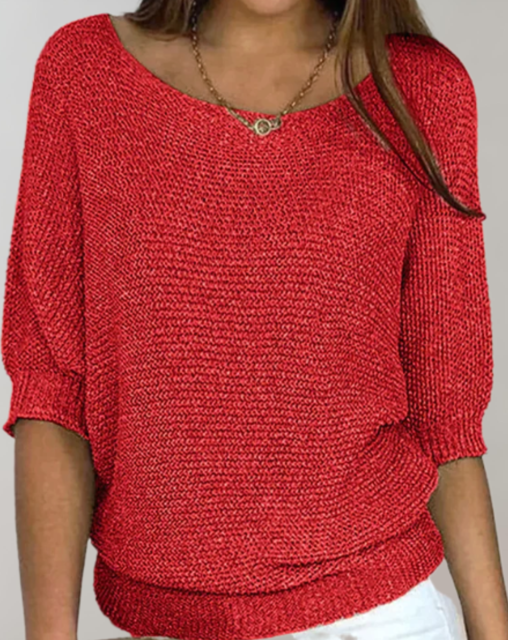 Women's fitted sweater round neckline medium sleeves chic versatile knit top sleek modern silhouette