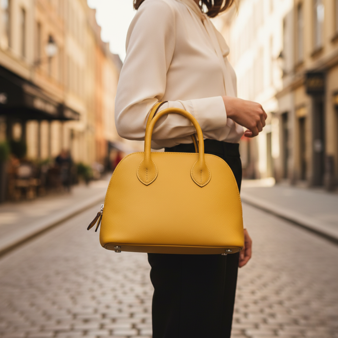 Women's synthetic leather handbag with durable handles, zip closure, elegant versatile style for daily use