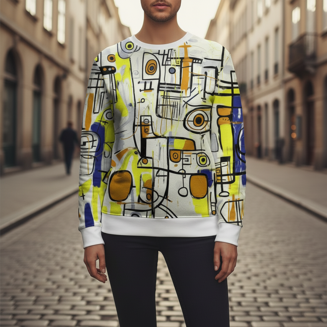 Men's geometric pattern sweater bright multicolor modern fit comfortable everyday casual layer