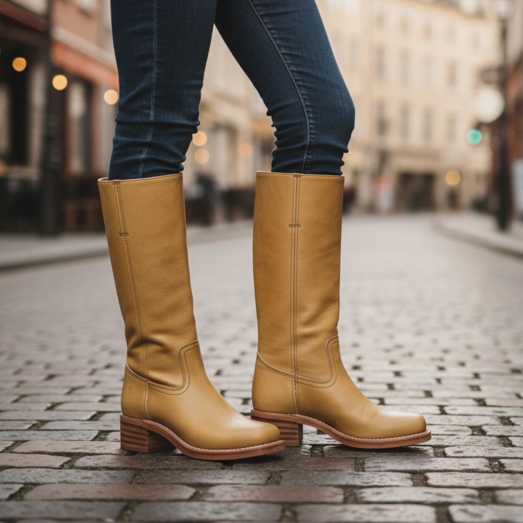Women's low heel leather boots in black versatile autumn winter everyday style with comfortable fit
