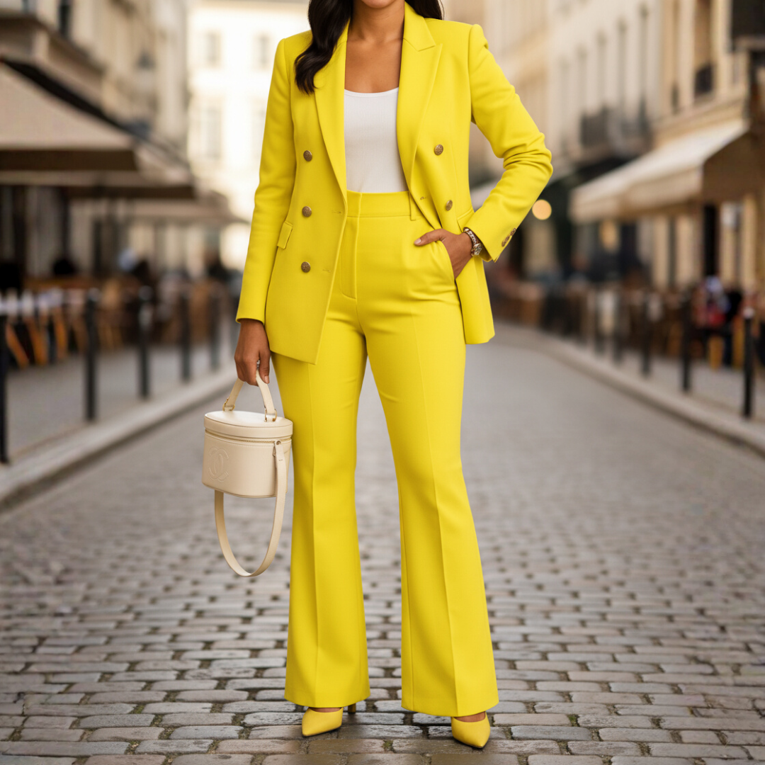 Women's polyester suit set tailored jacket golden buttons classic-cut pants professional office wear