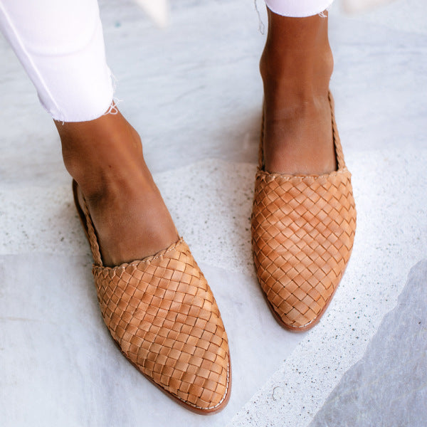 Women's slip-on pointed toe shoes woven PU leather upper breathable lightweight everyday comfort