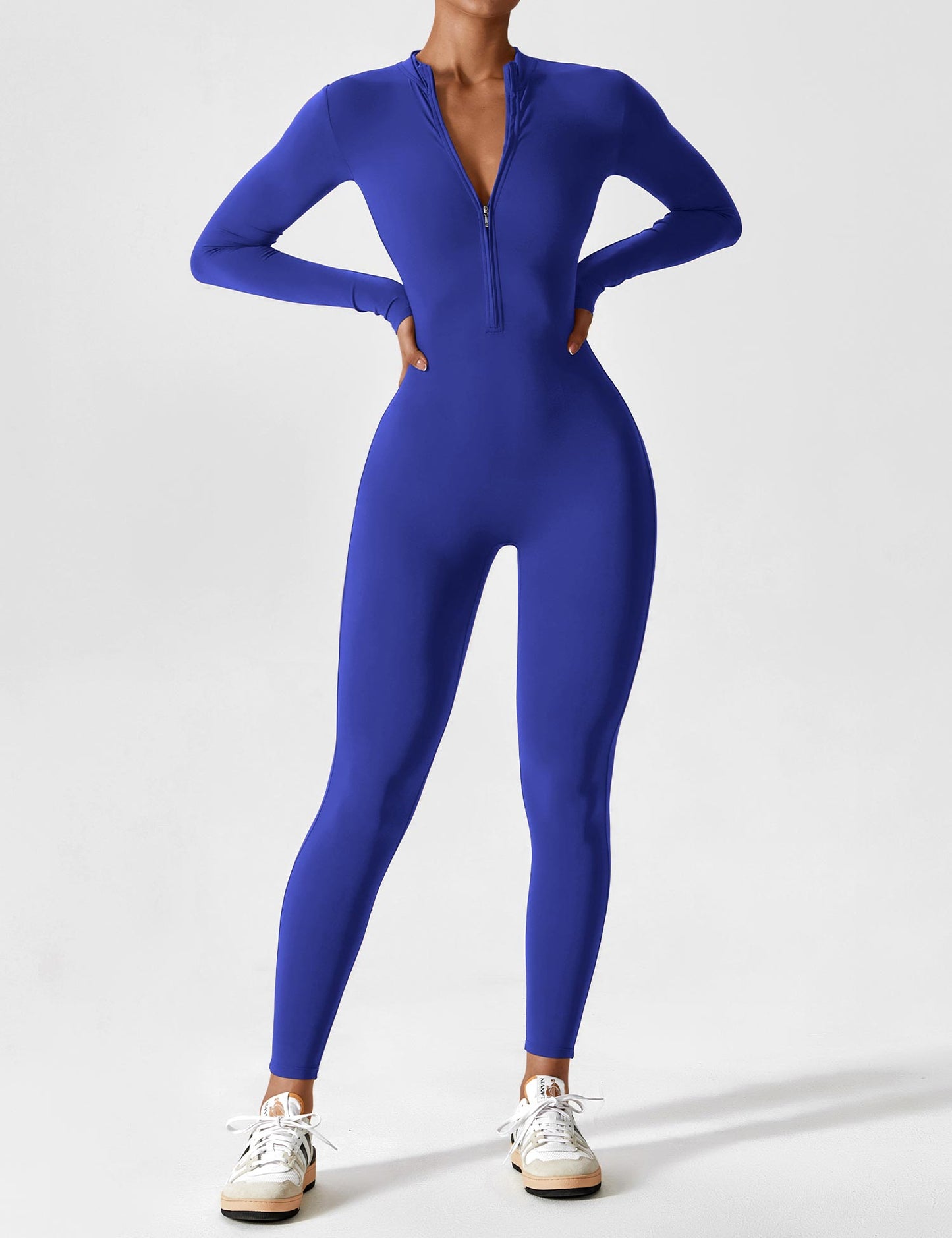 Women's chic autumn jumpsuit stand collar front zipper tailored elegant silhouette fall fashion