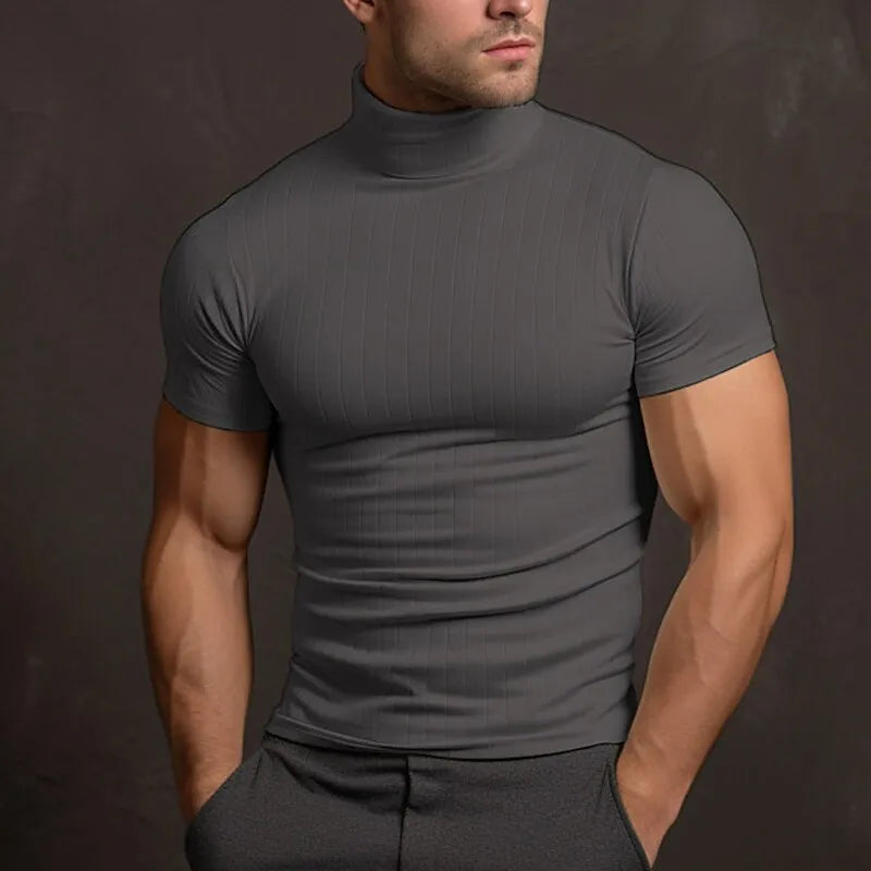 Men's solid turtleneck t-shirt slim-fit microstretch soft premium fabric elegant smart-casual style