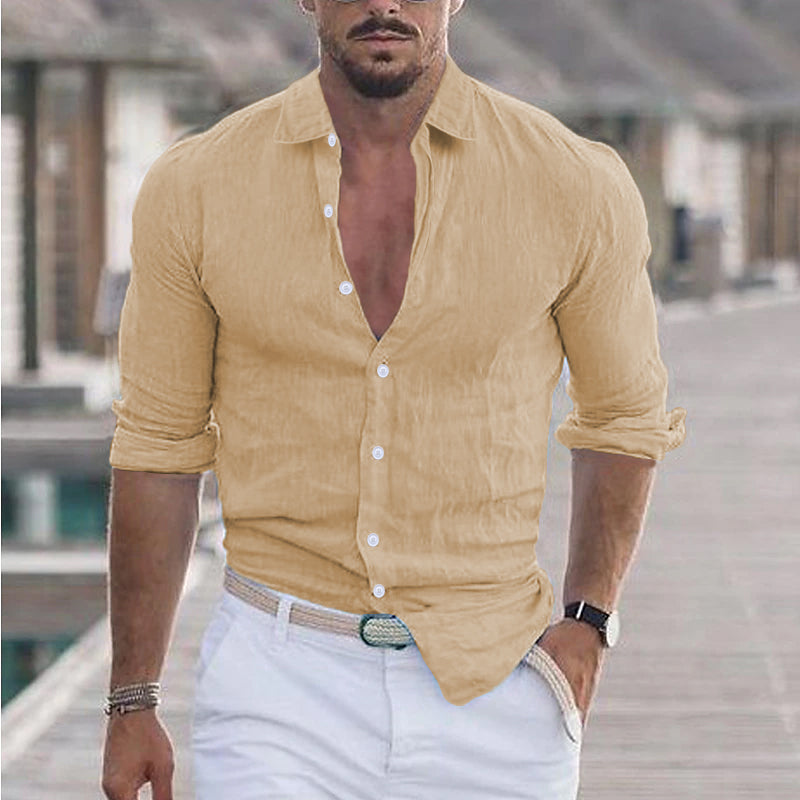 Finn men's light linen shirt spread collar relaxed modern cut breathable everyday elegant style