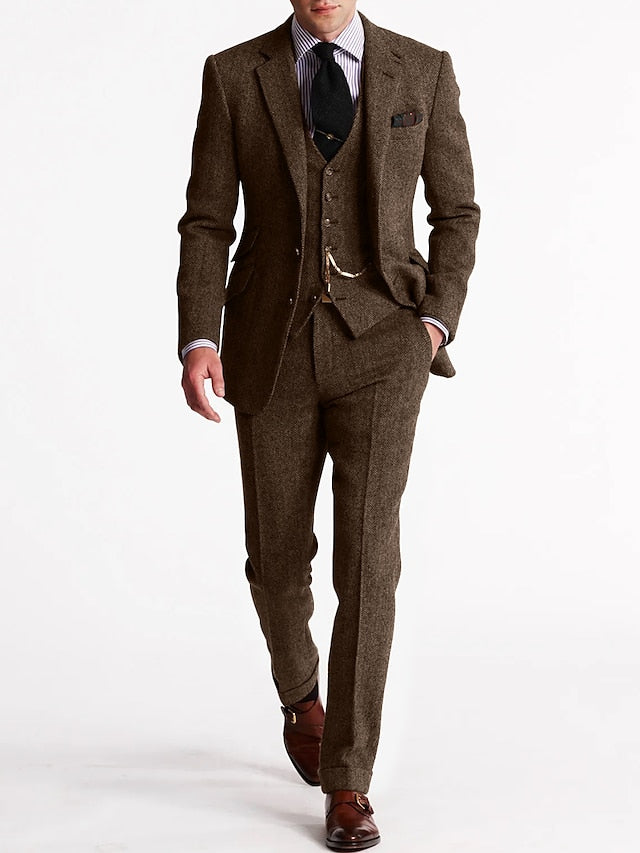 Men's Jacob tweed three-piece classic suit elegant comfort fit formal evening jacket
