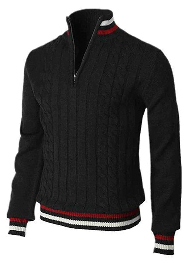 Men's cable knit half-zip sweater classic casual fit cozy fall layering adjustable collar