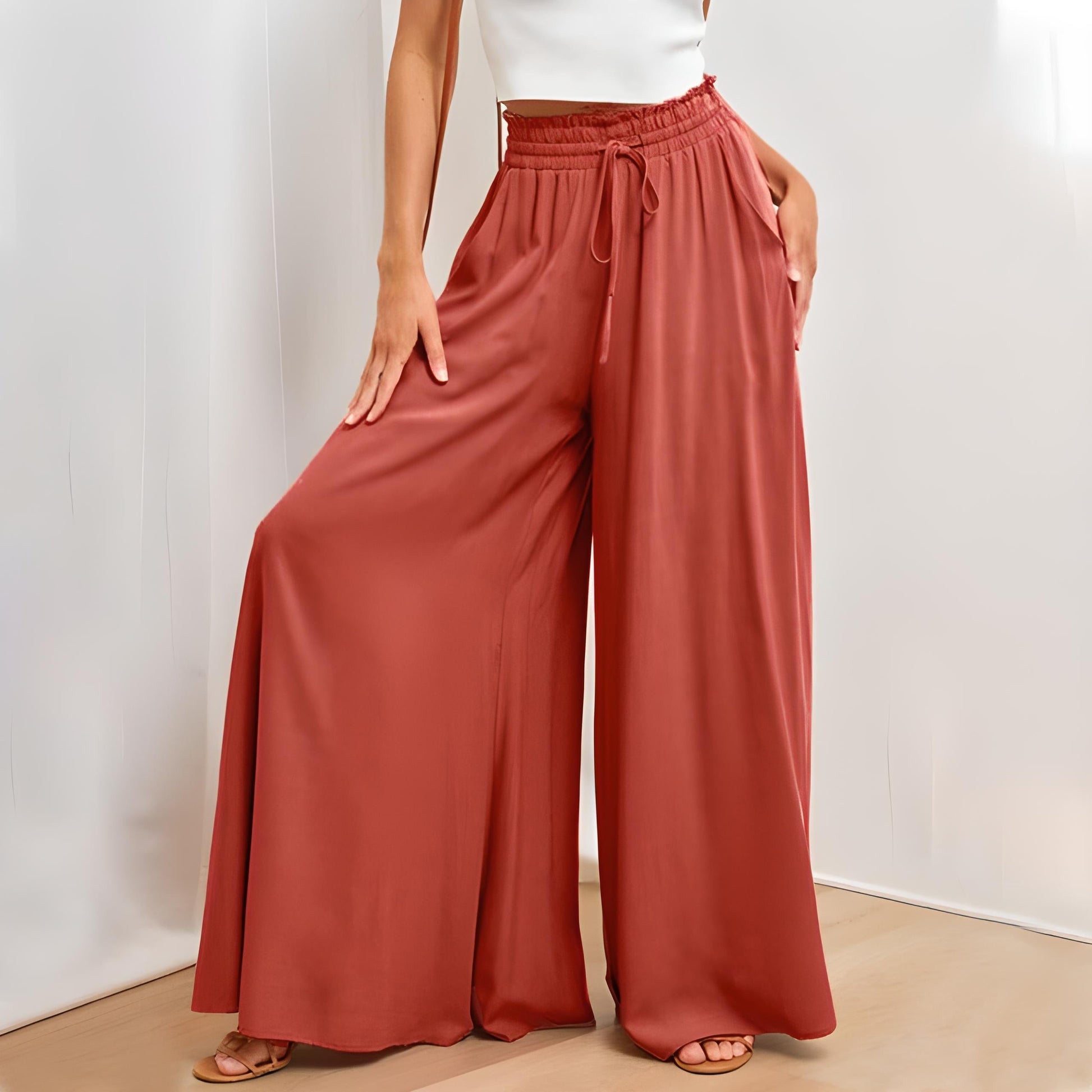 Adeline wide-leg pants high-rise drawstring waist featherlight polyester spring style