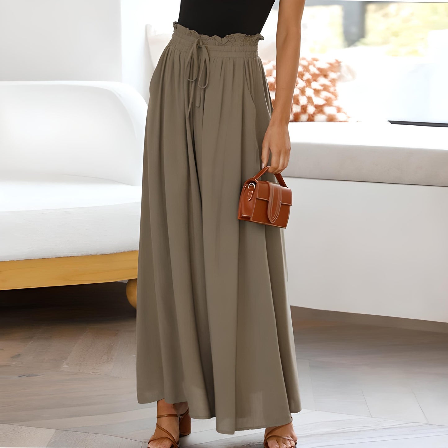 Adeline wide-leg pants high-rise drawstring waist featherlight polyester spring style