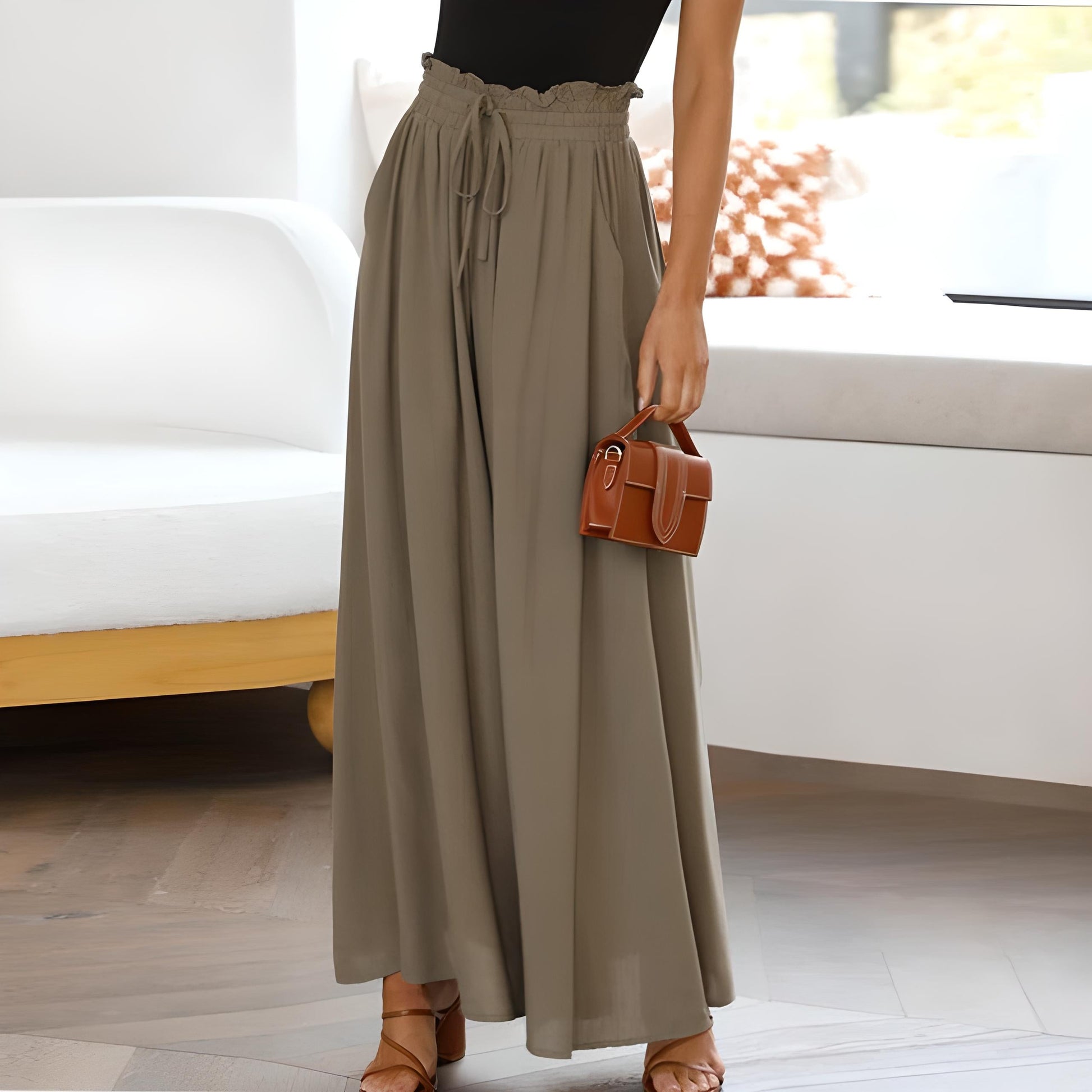 Adeline wide-leg pants high-rise drawstring waist featherlight polyester spring style