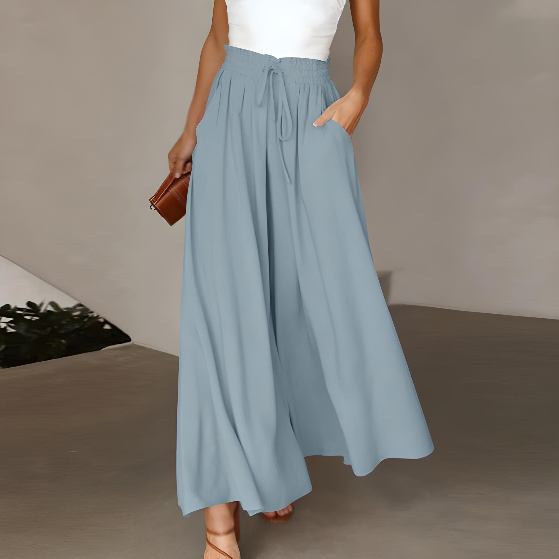 Adeline wide-leg pants high-rise drawstring waist featherlight polyester spring style