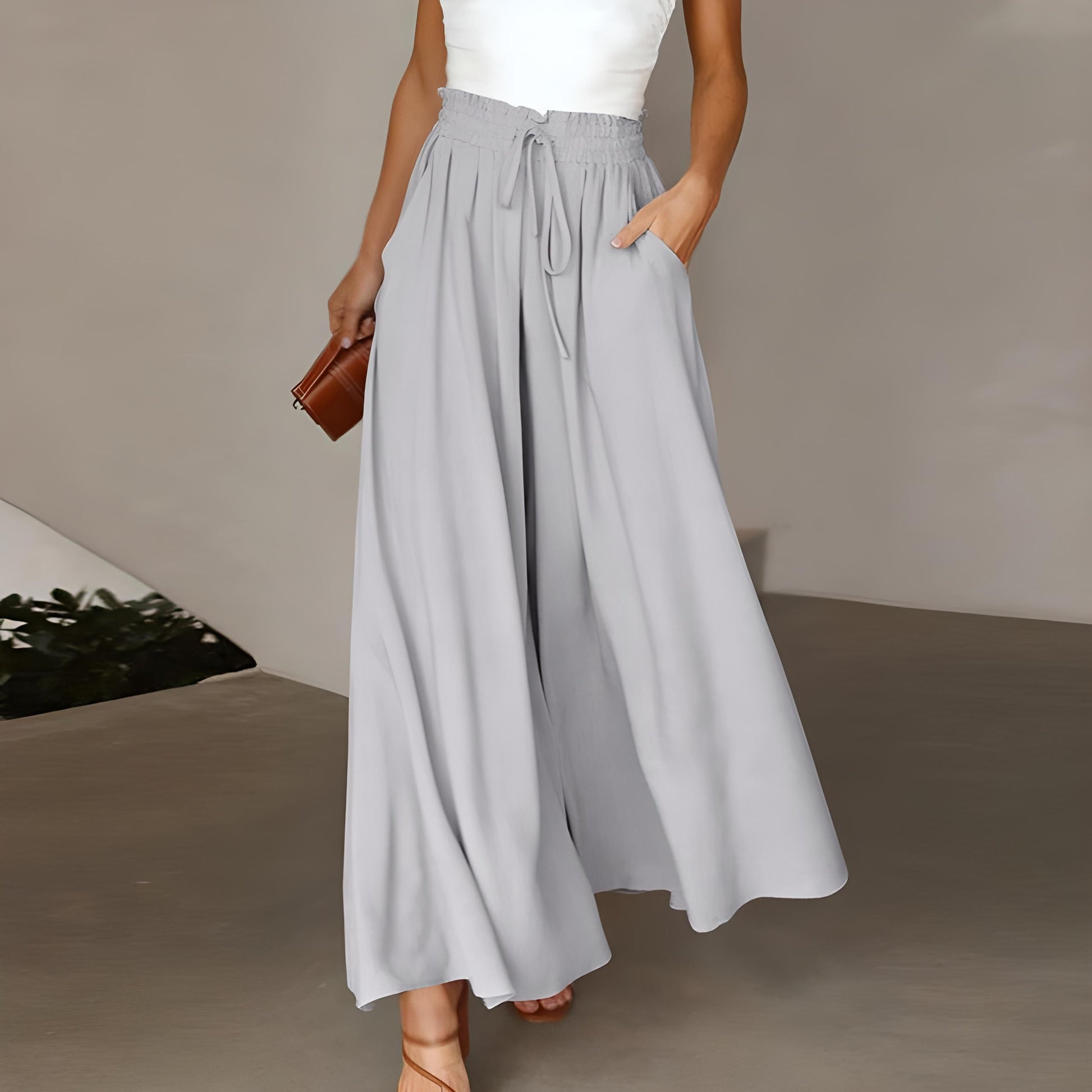 Adeline wide-leg pants high-rise drawstring waist featherlight polyester spring style