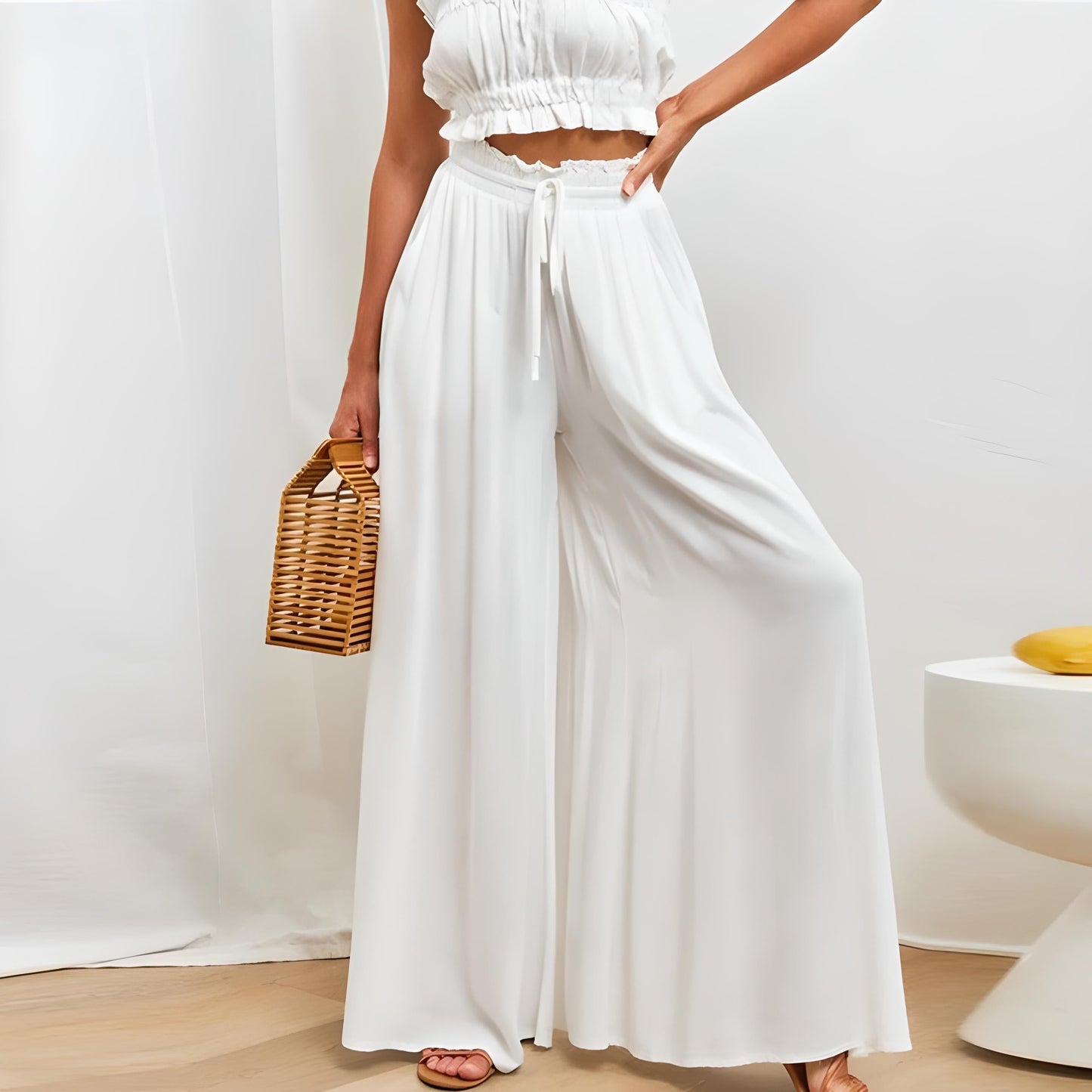 Adeline wide-leg pants high-rise drawstring waist featherlight polyester spring style